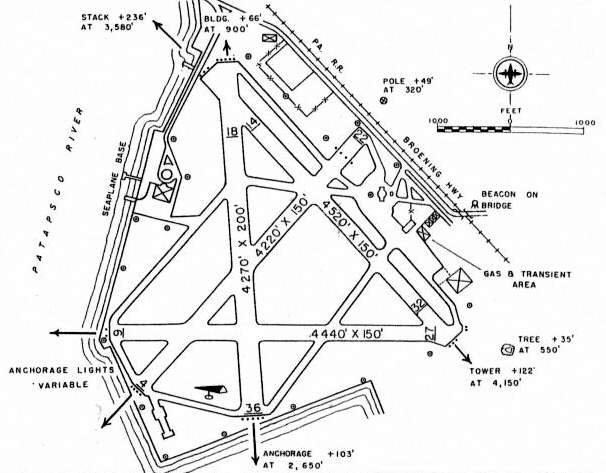 1950 Airport Diagram, Baltimore Municipal Airport