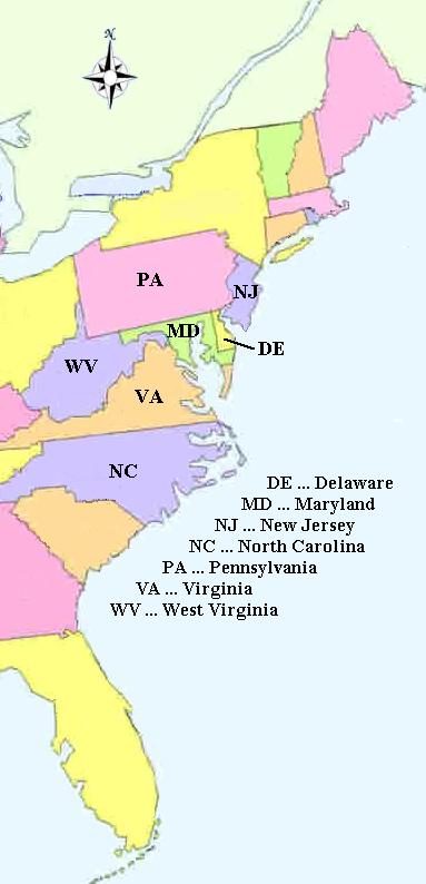 Mid Atlantic States map