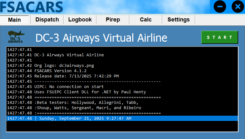 fsACARS v4.1.2 Main Interface
